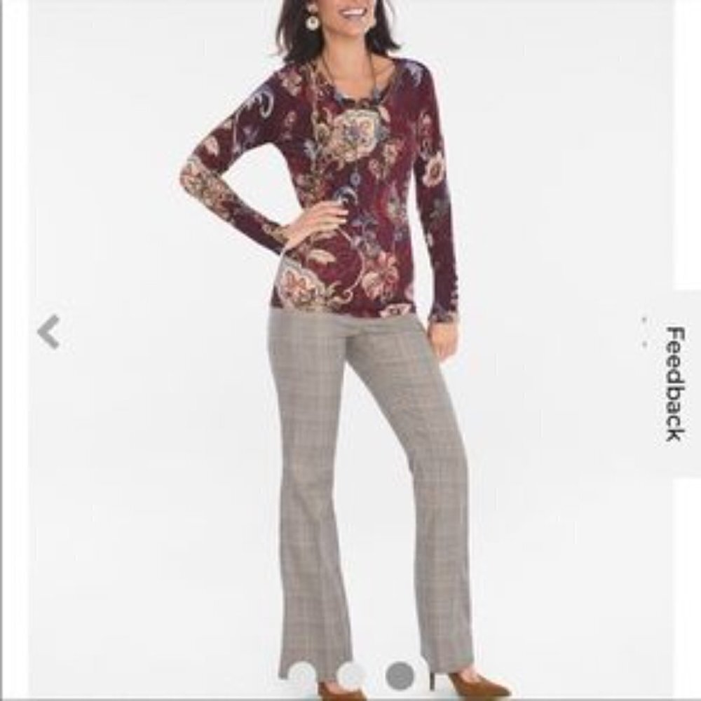 Chico's Trouser Pant So Slimming Plaid Houndstooth Neutral Metallic Bootcut Smal - Picture 3 of 15